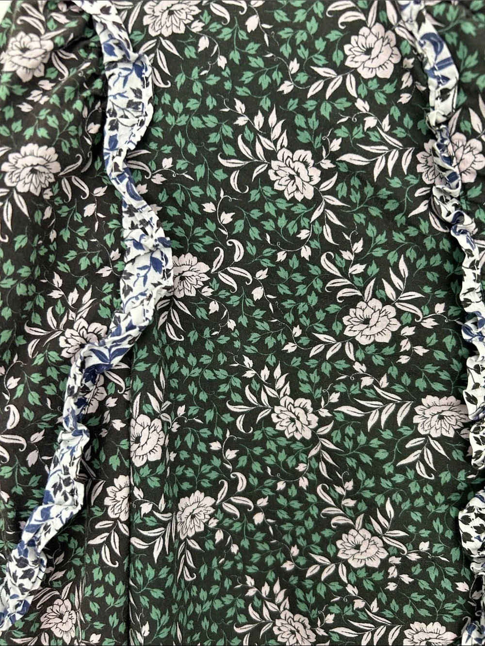 J. Crew Liberty Dark Green Floral Ruffle-Trim Blouse